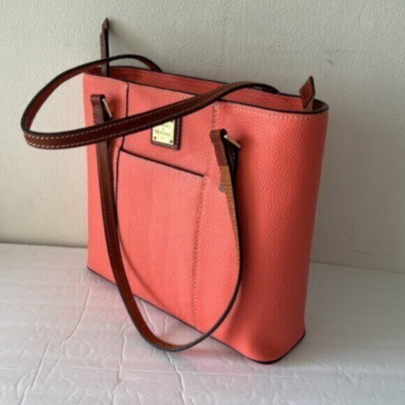 Dooney & Bourke Leather Small Lexington Pebbled Grain Shoulder Handbag Coral - Picture 8 of 13